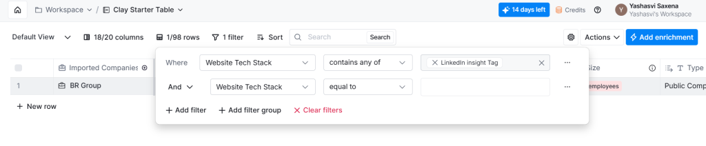 Using filters in clay tables to scoop out a target account list for AM from a broad prospect list