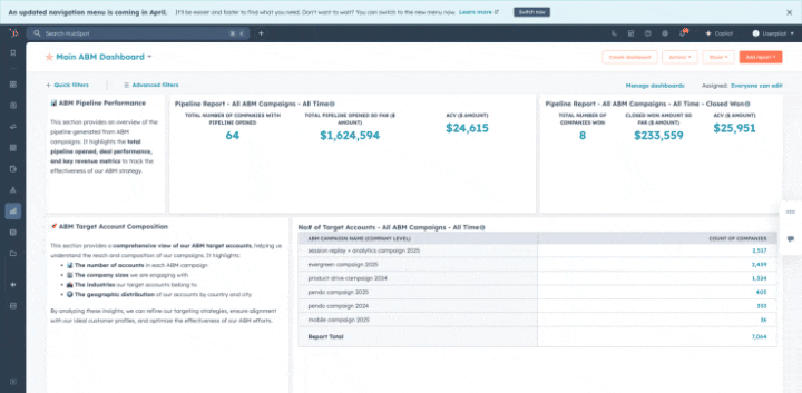 Hubspot ABM dashboard