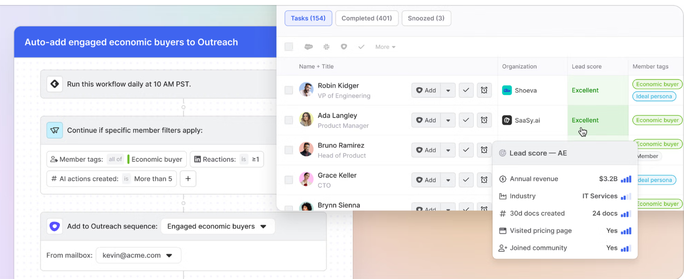 Automating the addition of a prospect into an outreach email sequence based on buying signals with the help of Common Room