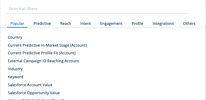 available options for creating a segment in 6Sense