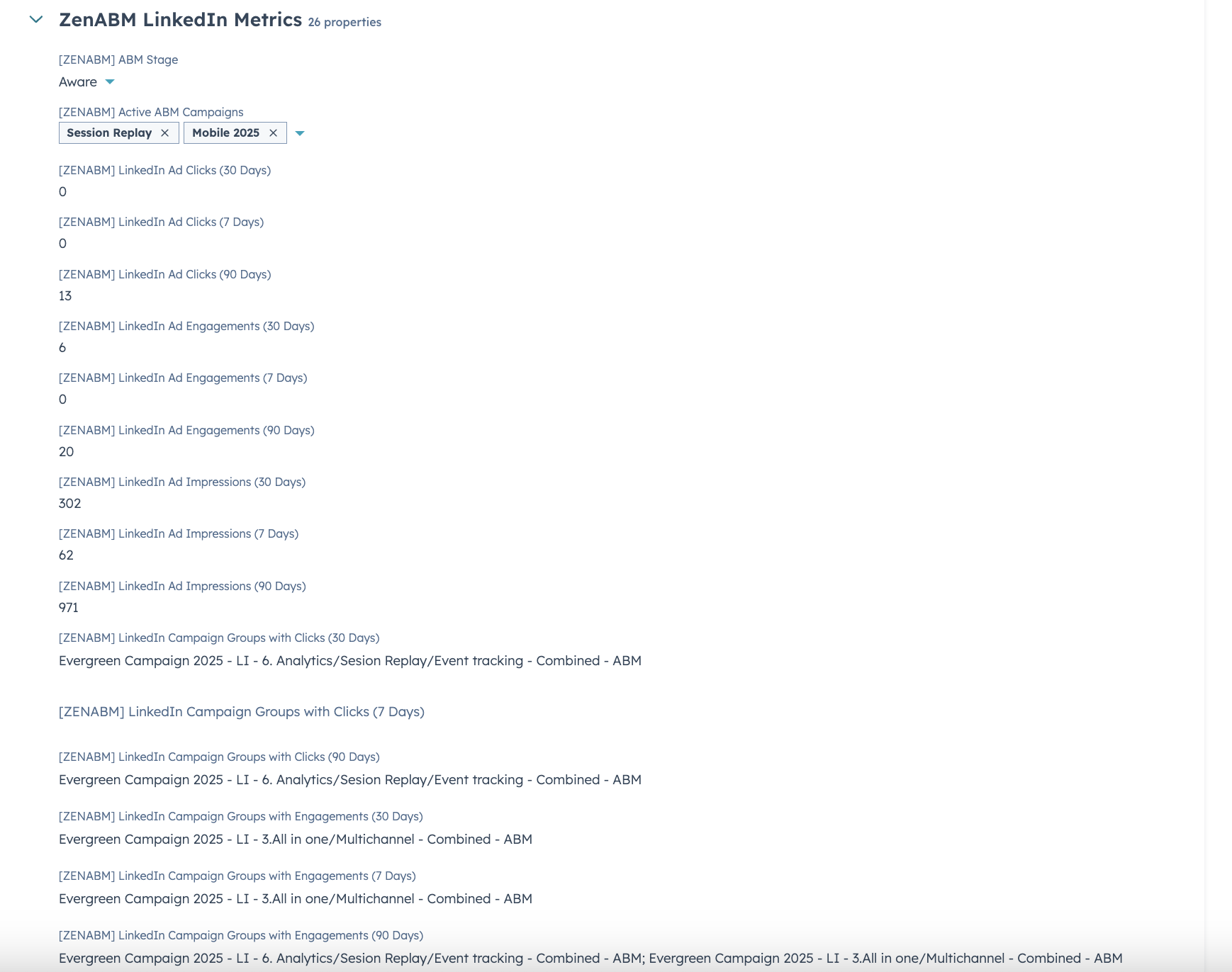ZenABM campaign metrics