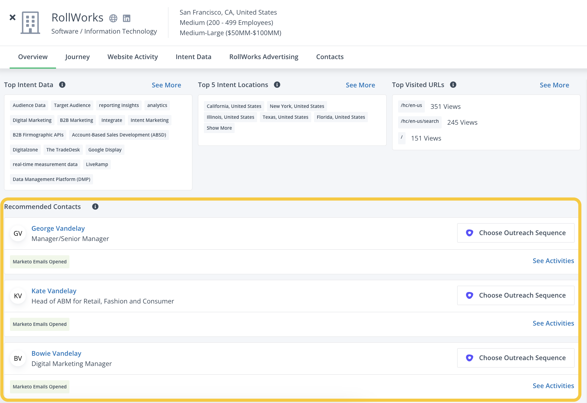 Account profile in RollWorks