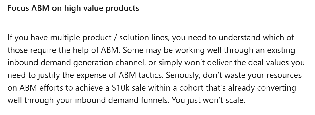 Time Deluca-Smith, a SaaS CMO advises to only consider really high value accounts in your B2B ABM strategy
