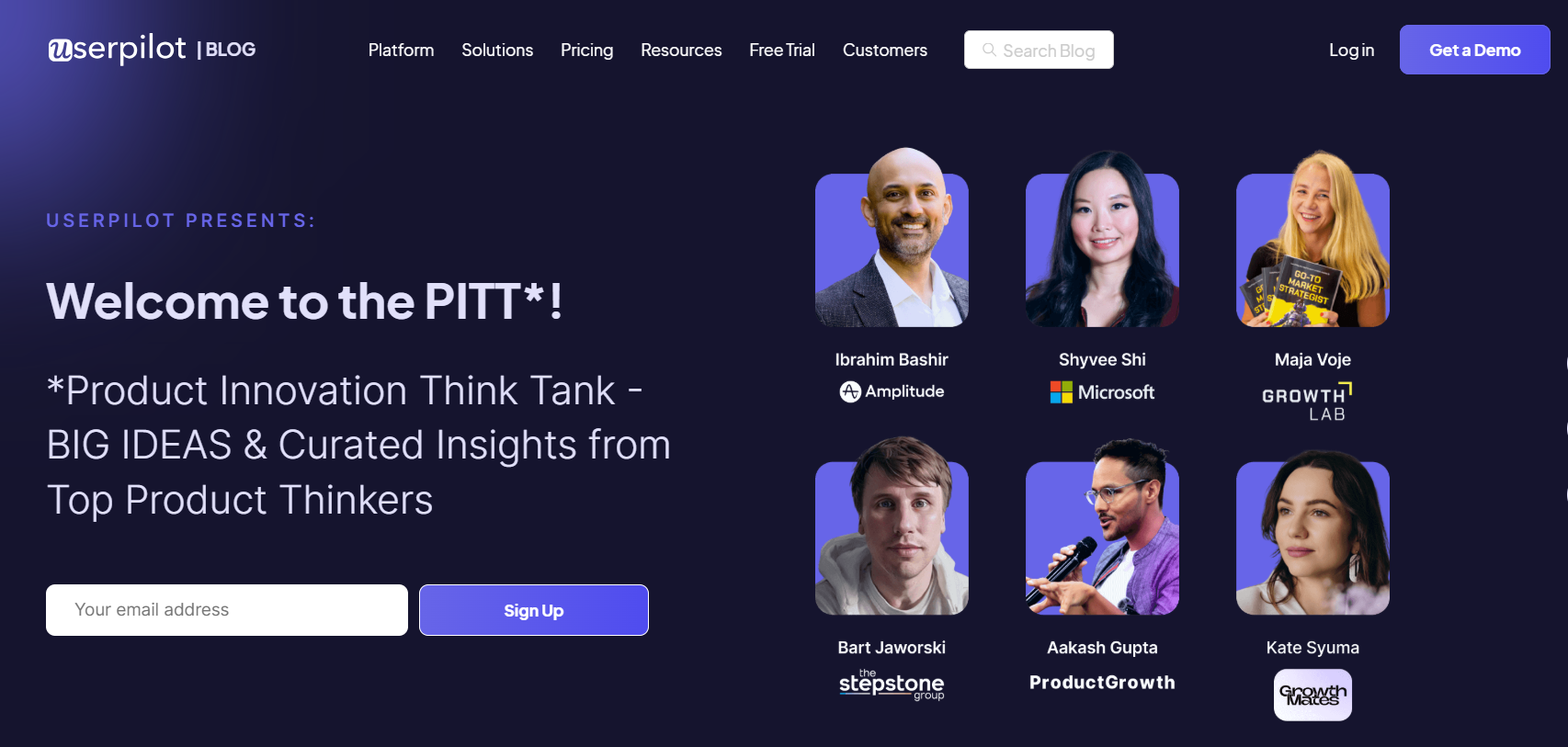 PITT is a PLG and PM resource hub built by Userpilot, where instead of hiring writers to make generalized content, they take direct input from Product Managers themselves