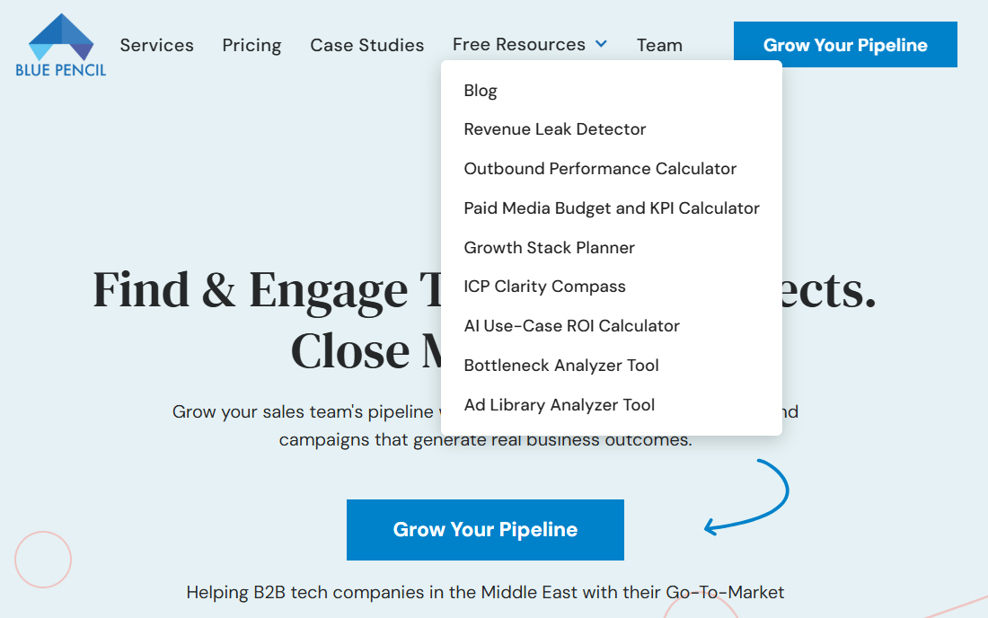 Blue Pencil Marketing Agency's Website's free resources like budget calculators built with Lovable serve more purpose for SaaS ABM strategy than mundane whitepapers