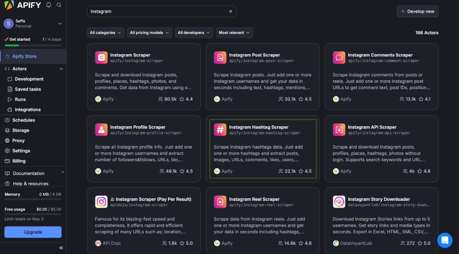 data scrapers available in Apify