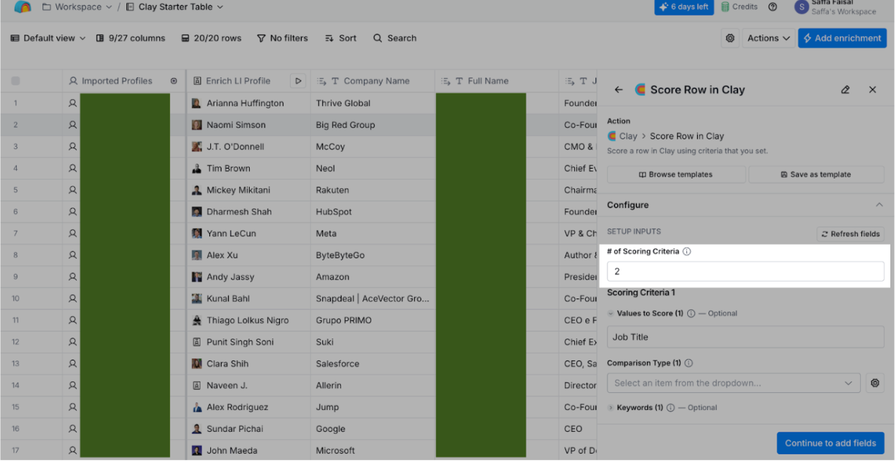 setting the number of scoring criteria