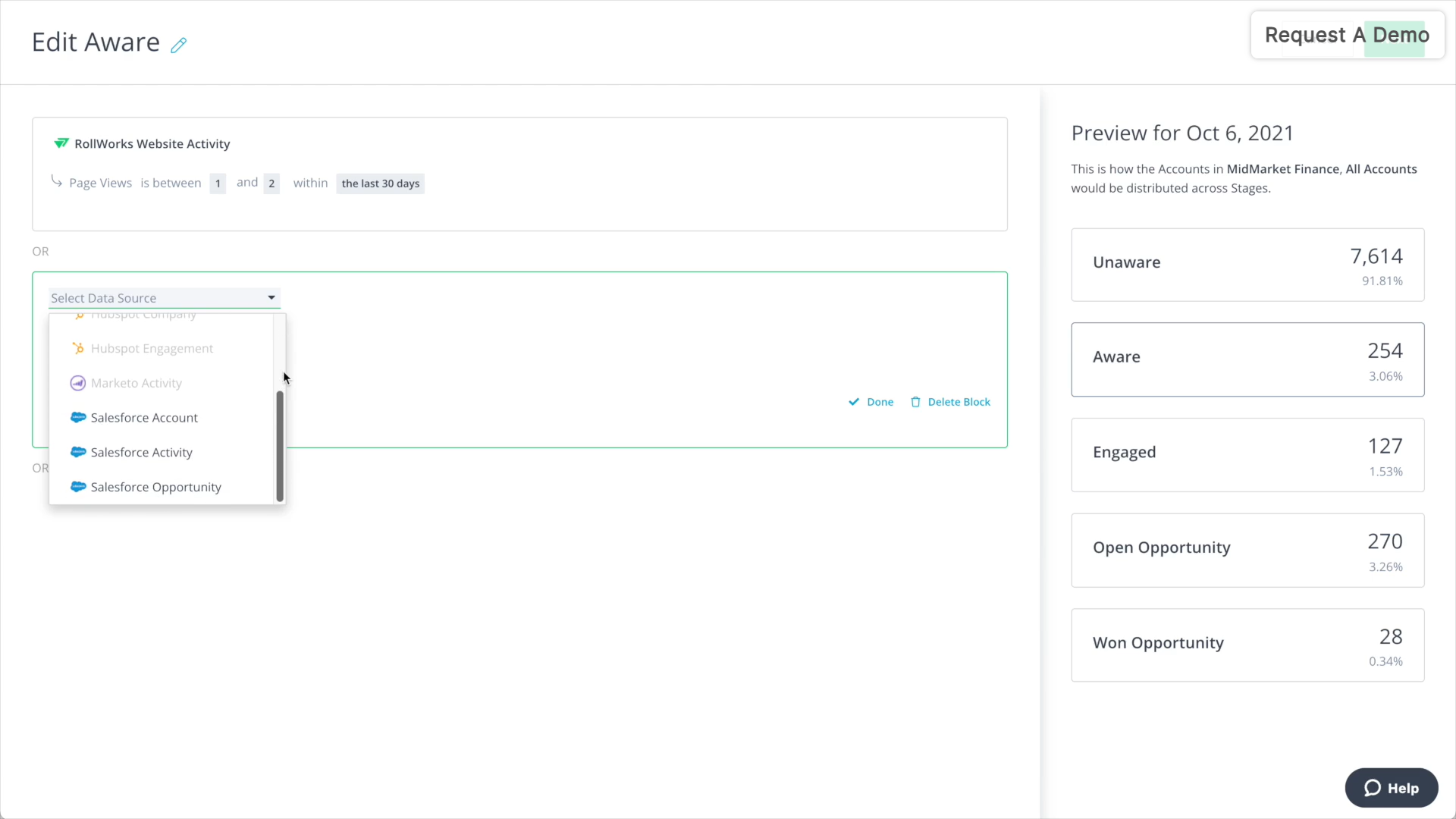 Editing the minimum engagement threshold for a particular stage in RollWorks