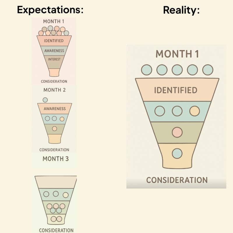 Month 1 ABM stages of target accounts - expectation versus reality