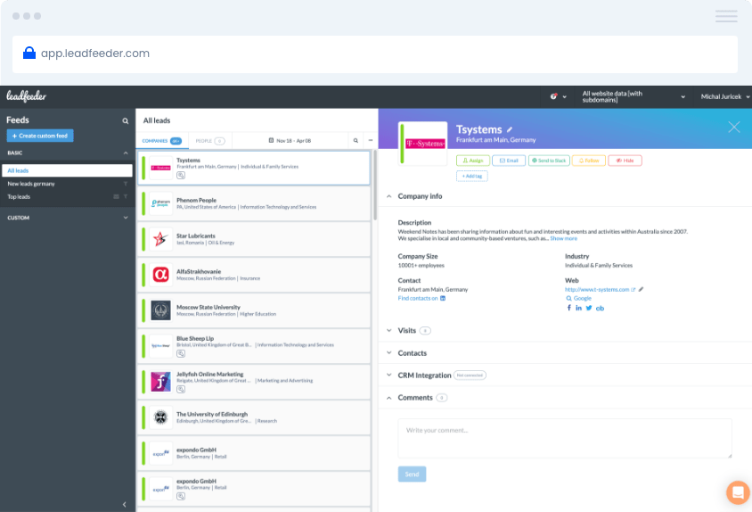 Leadfeeder lead list from revealed website visitors, so you can do ABM on them later.