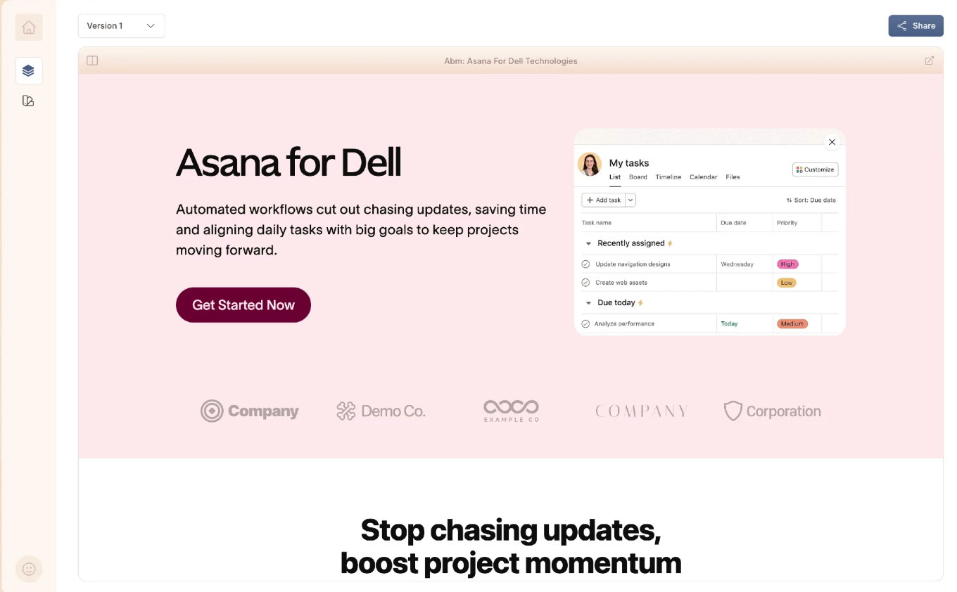 A one-to-one microsite made by Asana to target Dell—one of many abm strategy examples