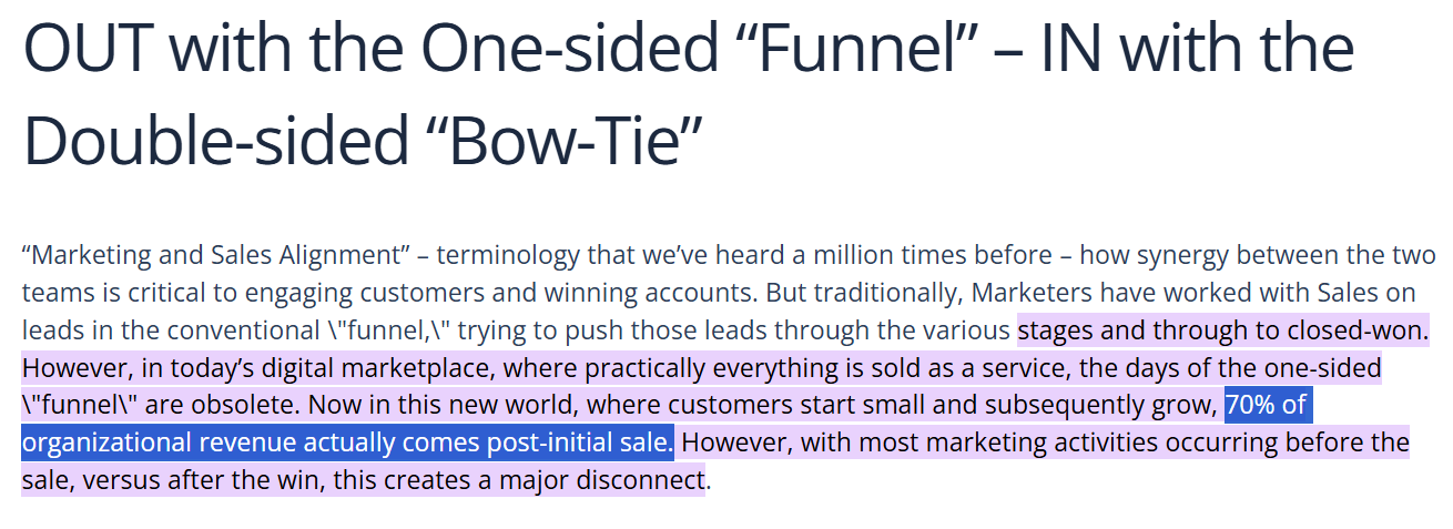 An article on Folloze stresses the importance of an ABM retention strategy because 70 percent of revenue in a recurring revenue model usually comes from customer expansion and not acquisition of new ones. 