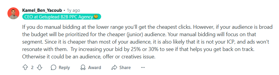 CEO of Getupleads B2B PPC agency says that managers doing lean ABM shouldn't fall for cheap clicks via low bids. This might reduce lead quality. So, balance and constant tweaking is the key.