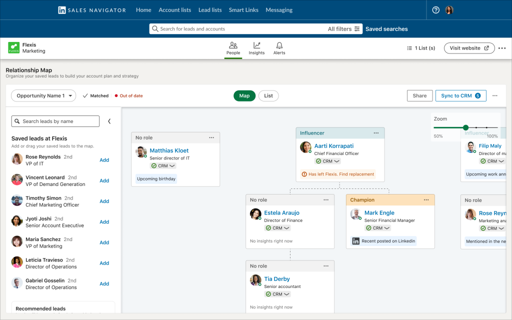 Linkedin Sales Navigator for mapping key stakeholders at an account