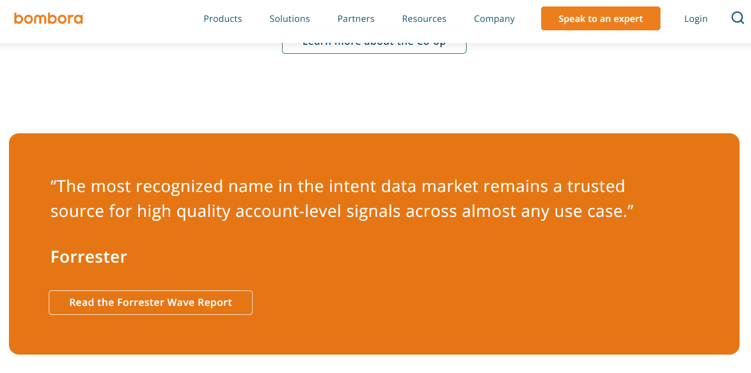 Bombora is appreciated as one of the best intent-based ABM tools or data provider by Forrester Study
