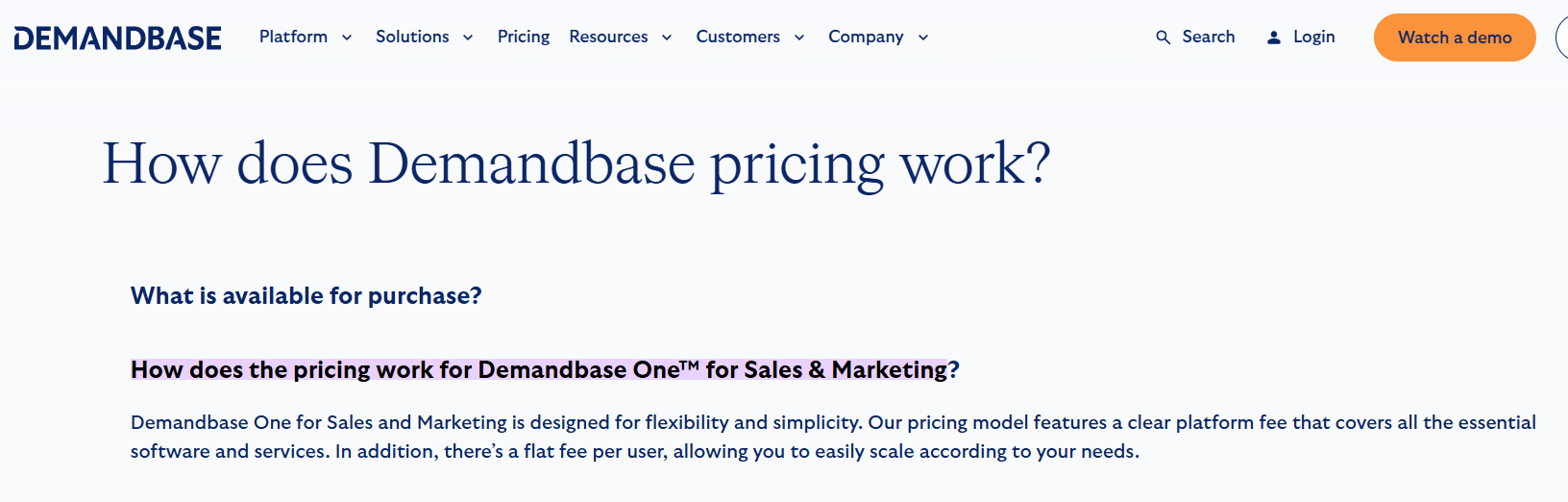 Demandbase confirms on its site about charging a platform fee and also a user-based fee per seat