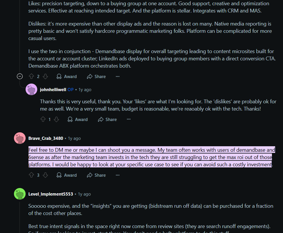 A Redditor claimed that his team is still struggling to make full use of Demandbase