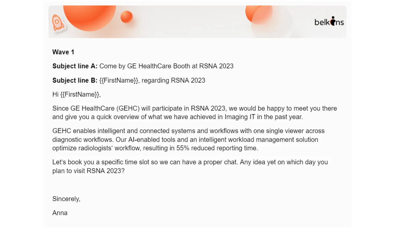 Belkin's cold email outreach template