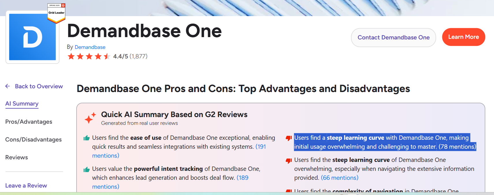 Users on G2 say Demandbase is complex to learn