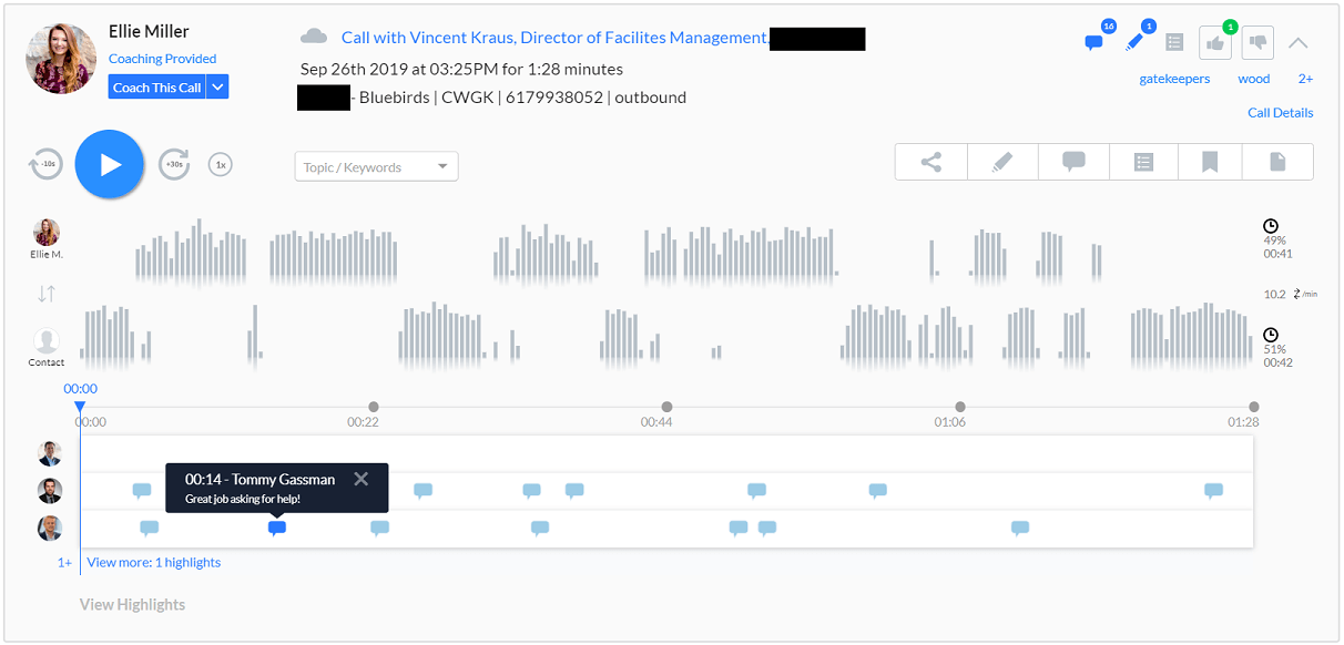 memoryBlue sales outreach call highlights