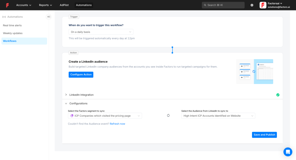 Optimizing LinkedIn ad Campaigns Audiences in Factors.ai using its LinkedIn CAPI integration