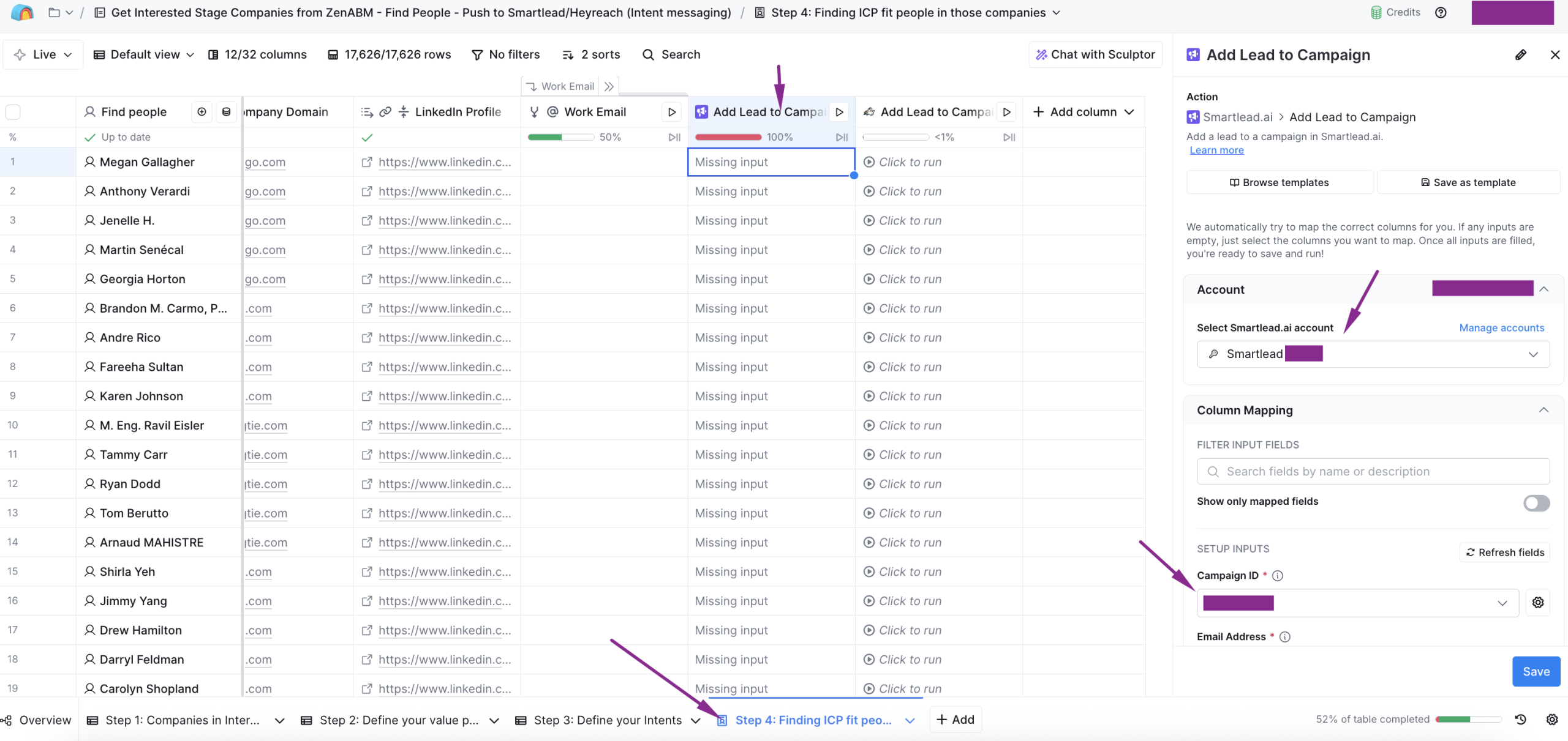 Add your smartlead key to zenabm x smartlead automation