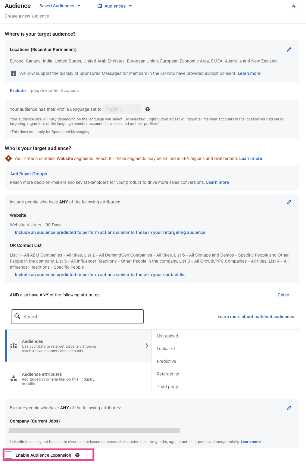 Audience targeting linkedin ads