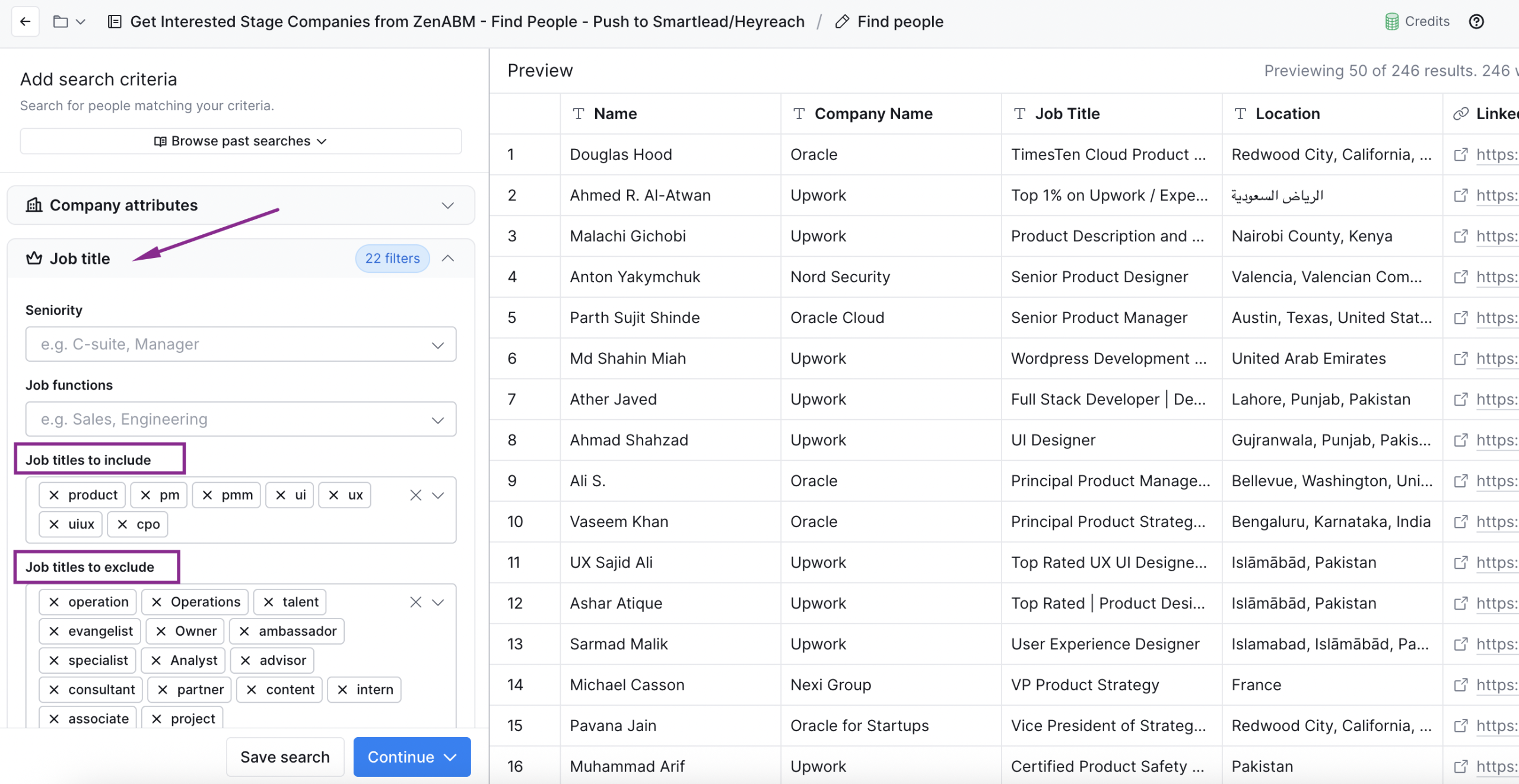 Change job title filters in Clay ICP finder