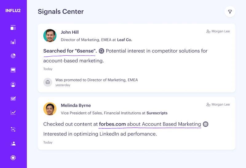 Contact-level buyer intent sales signals in Influ2