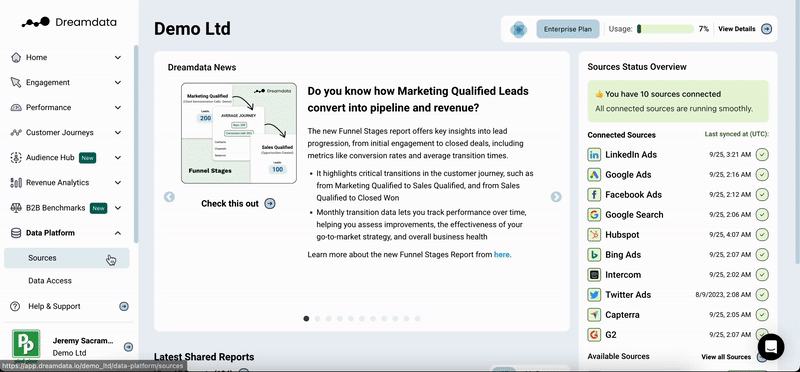 Data sources in Dreamdata