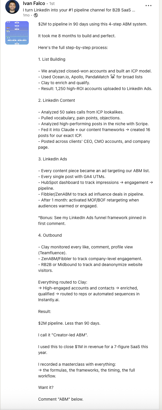 Ivan Falco's LinkedIn post