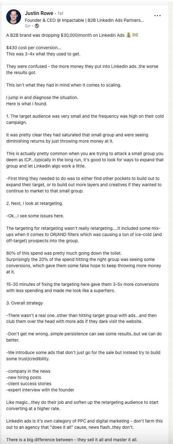 Justin Rowe Cost Per Conversion