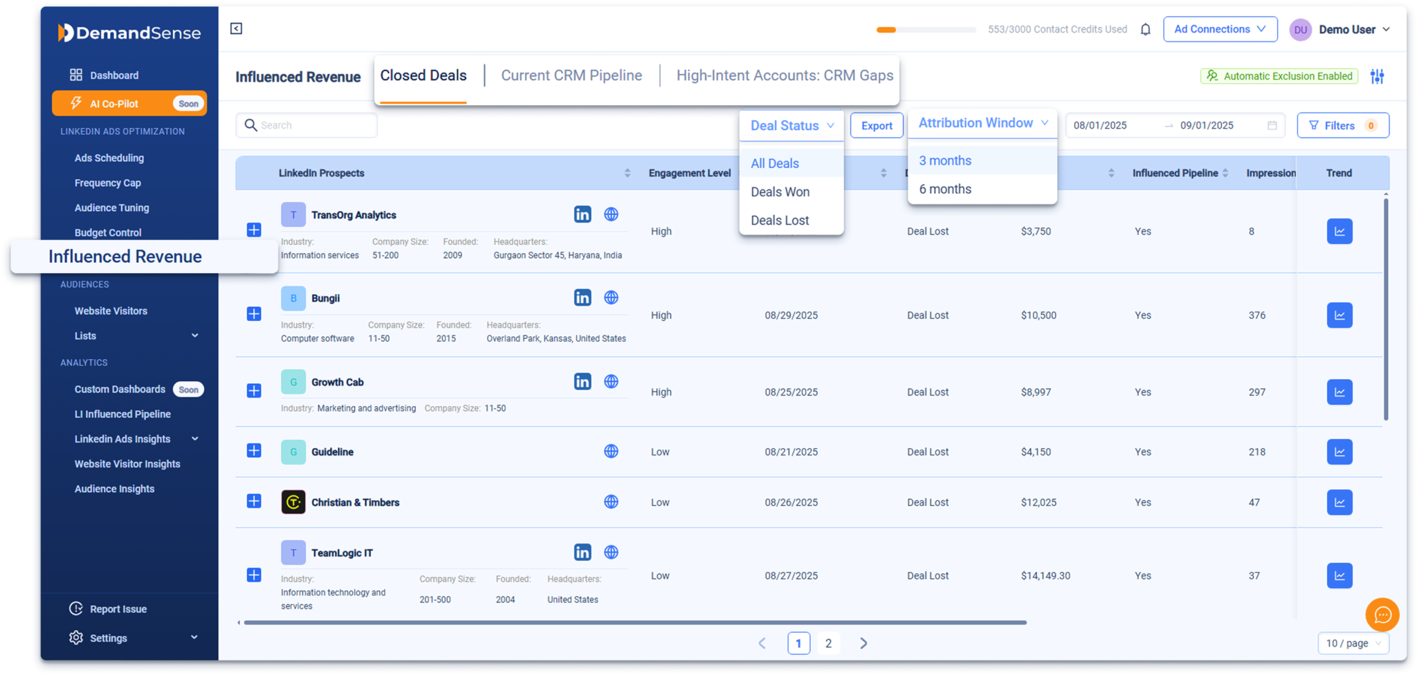 Revenue attribution in DemandSense