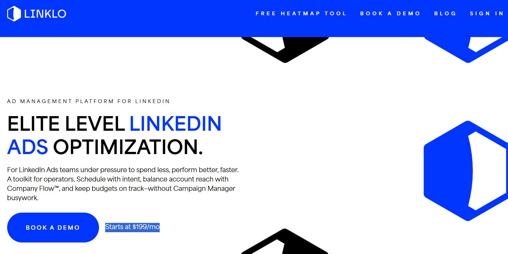 Limited Linklo pricing details on its homepage