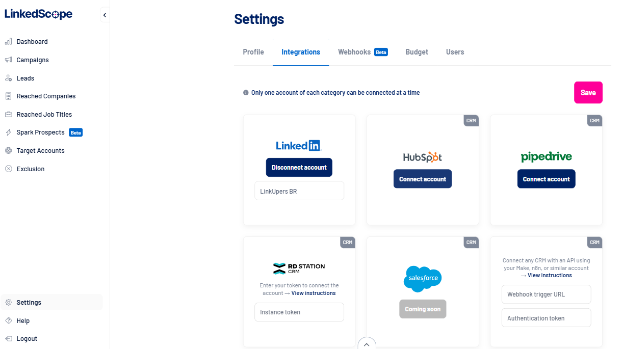 LinkedScope's integrations