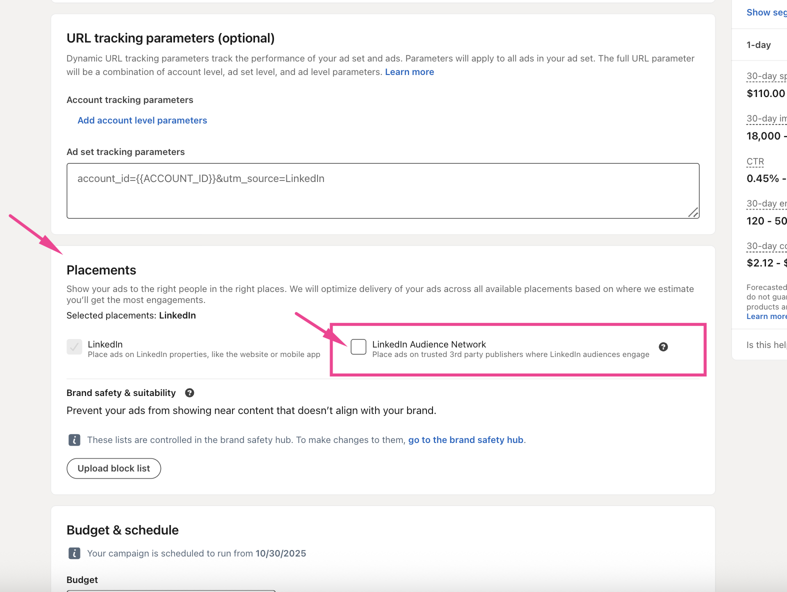 Turn off linkedin ad network placements