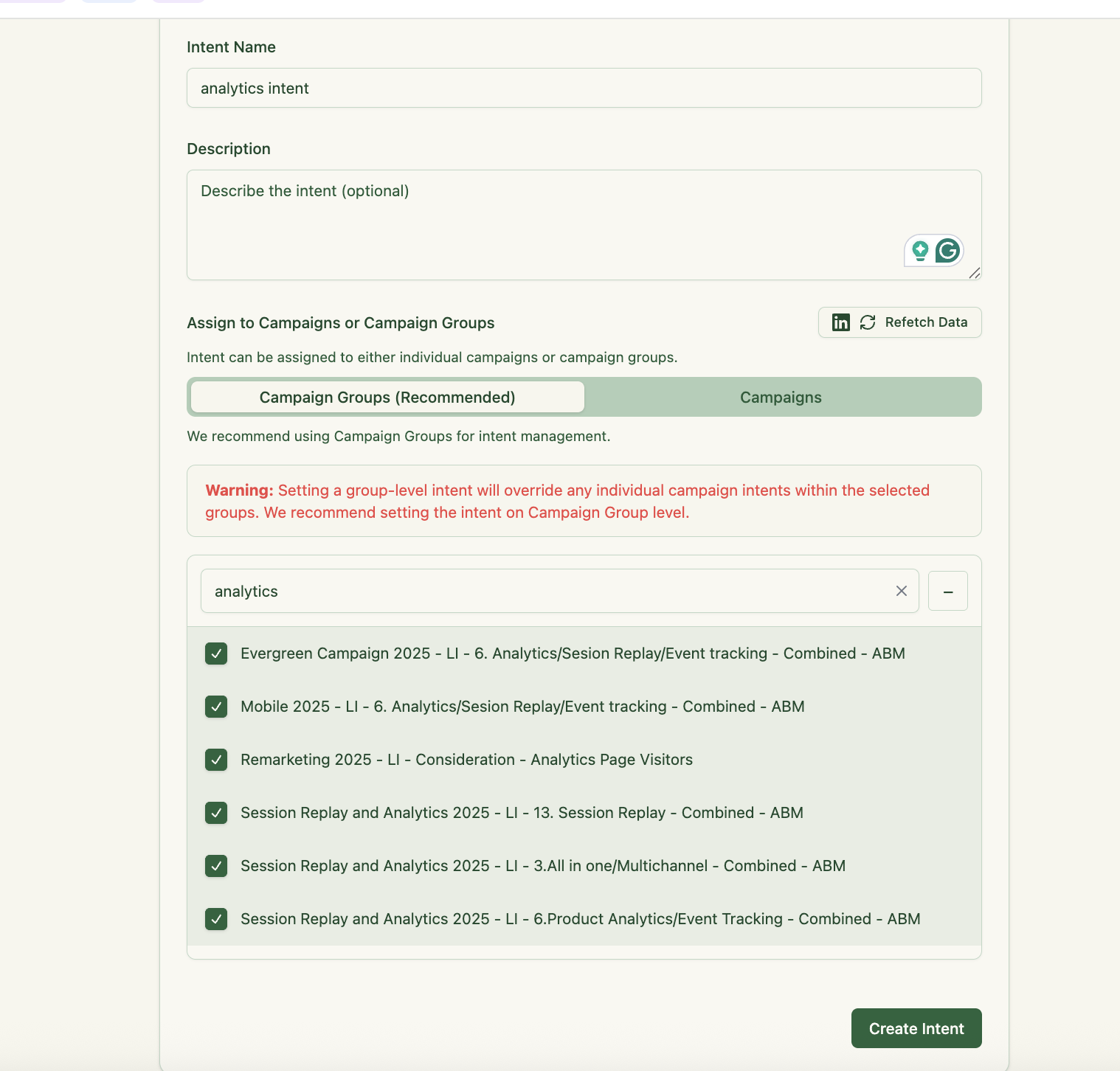 ZenABM intent tagging