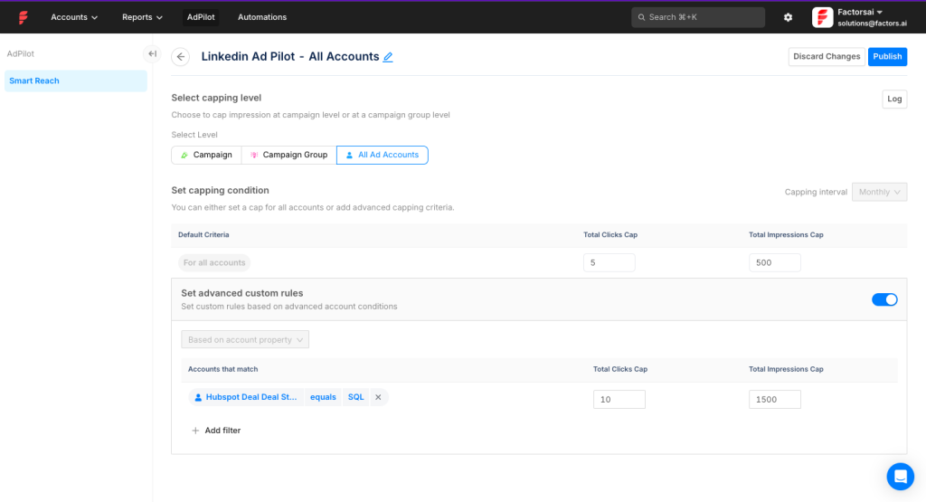 Capping LinkedIn ads impressions so you don't over spend your budget on the same companies
